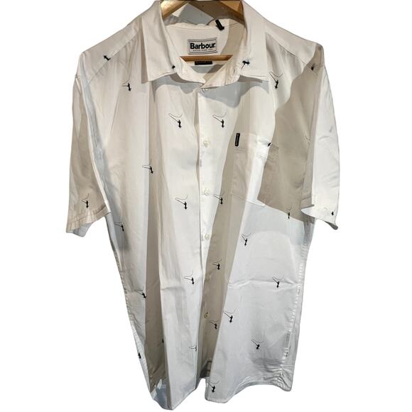 Barbour Mens White Short Sleeve Button Up Shirt Novelty Golf Print Regular Fit - Picture 3 of 8